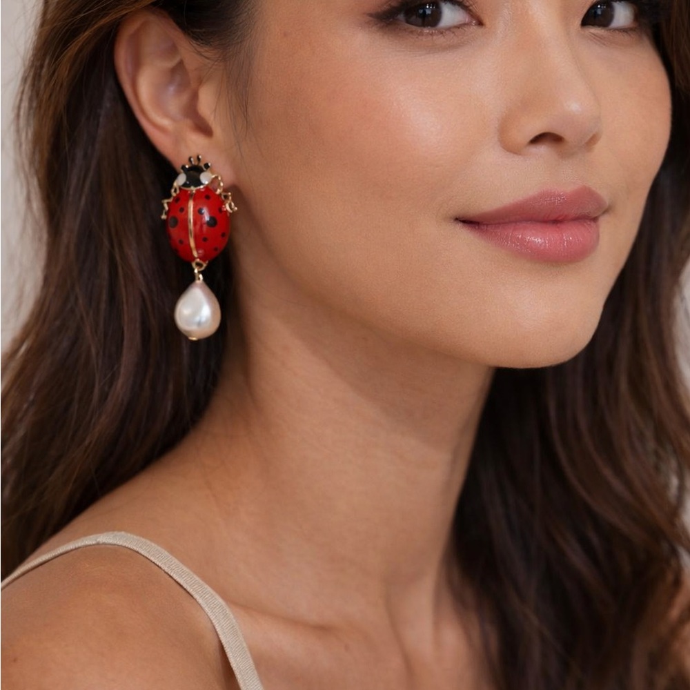 Elegant Red and Gold Ladybug Earrings